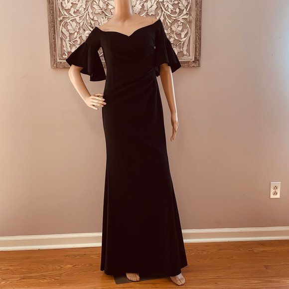 NWT BLACK CALVIN KLEIN OFF SHOULDER EVENING GOWN - Picture 3 of 7